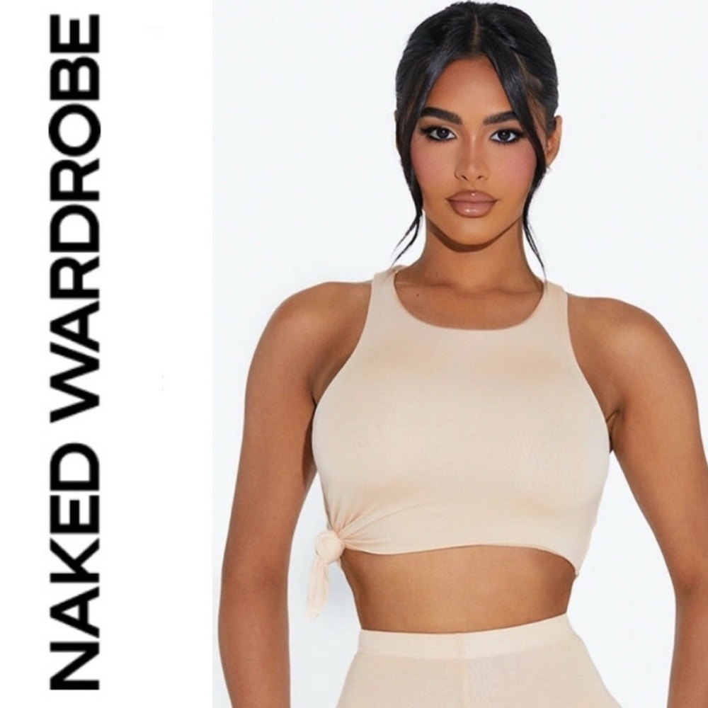 Naked Wardrobe 🤍💛micro modal side tie crop top oatmeal XS NWT